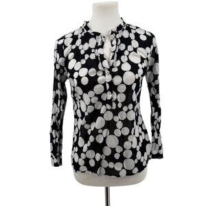 Talbots Petite Black & White Polka Dot Button-Up Blouse  100% Cotton  Made In In